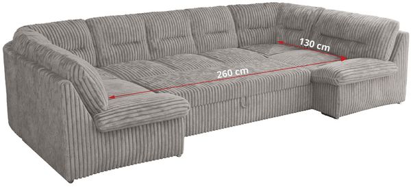 Ecksofa, Sofa big XXL, Wellenfedern, Wohnlandschaft XXL, mit Schlaffunktion - COMODO U - Hellgrau Cord - Topper T25 Bild 8