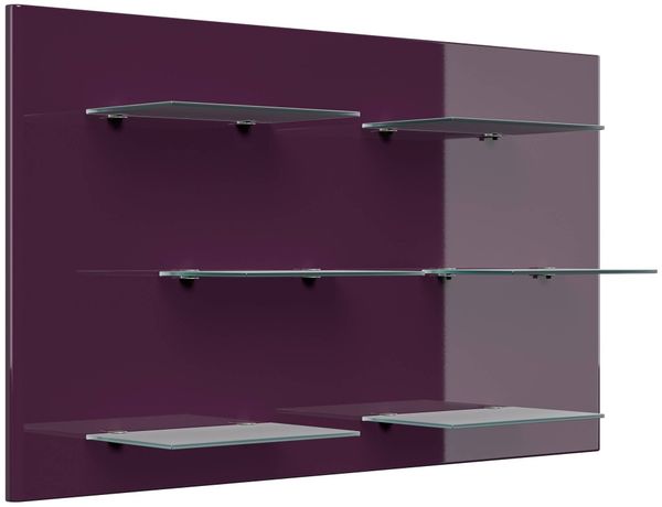 Wandregal Emotion 6 Glasablagen 104x60 cm Brombeer : Weissmatt / Brombeere hochglanz