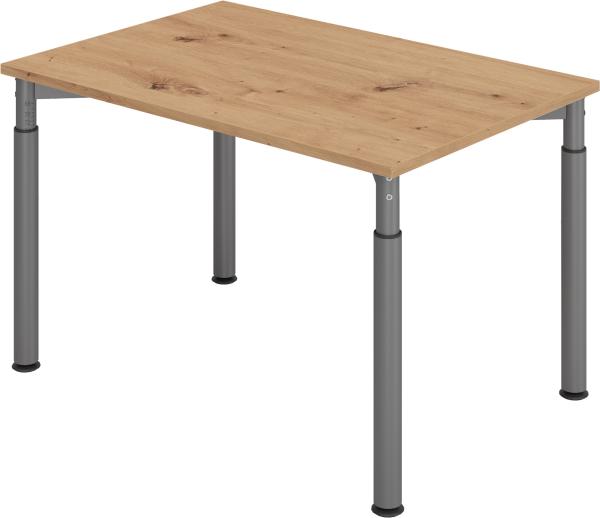 bümö höhenverstellbarer Schreibtisch 120x80 cm in Asteiche, Gestell graphit - PC Tisch höhenverstellbar & klein, höhenverstellbarer Tisch Büro, kleiner Computertisch verstellbar, Y-Serie, YS-12-R-G