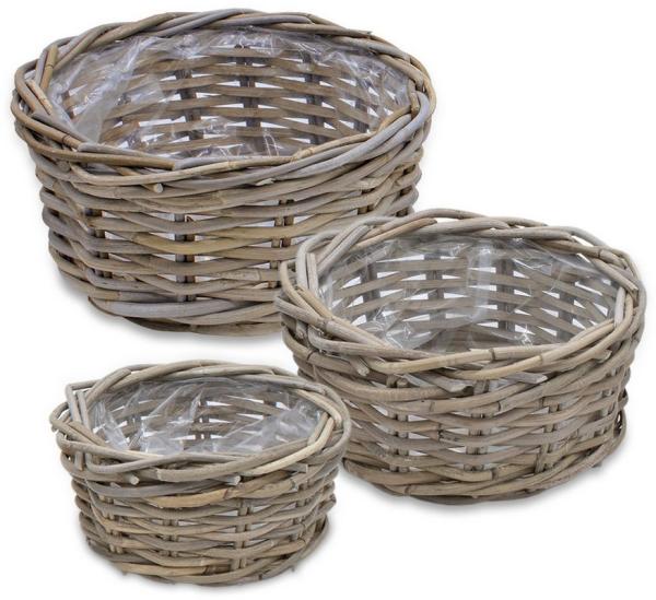Spetebo Pflanzschale Pflanzschale aus Rattan im 3er Set - 30 / 26 / 21 cm (Set, 3 St, Pflanztöpfe), Blumentopf mit Folie ausgekleidet