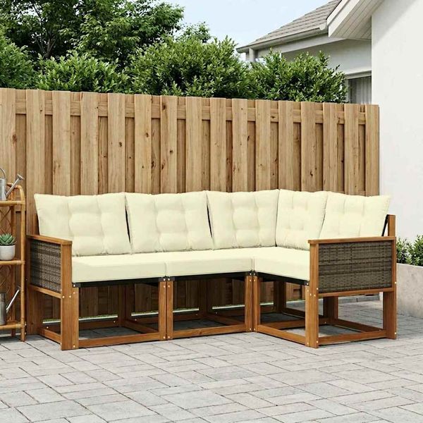 vidaXL Outdoor-Sofagarnitur mit Kissen 4 pcs Natur und Creme 3381914