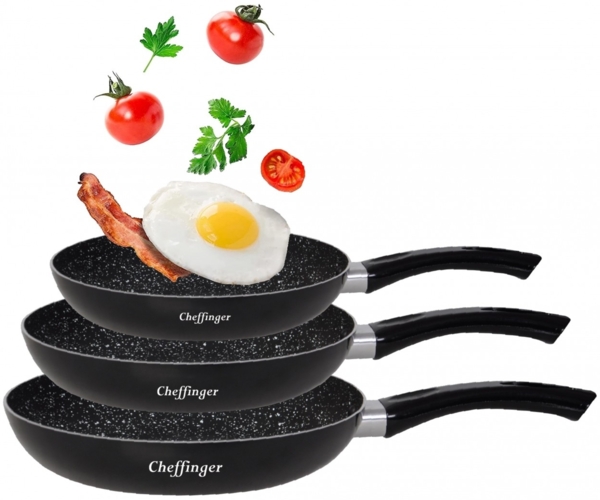 Bratpfanne Pfannen Set 3-tlg beschichtet Induktion Cheffinger CF-PA03 Schwarz