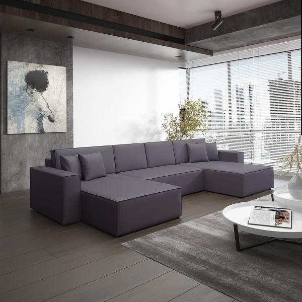 Wohnlandschaft Schlafsofa Sofa CONOR PREMIUM Kunstleder Grau