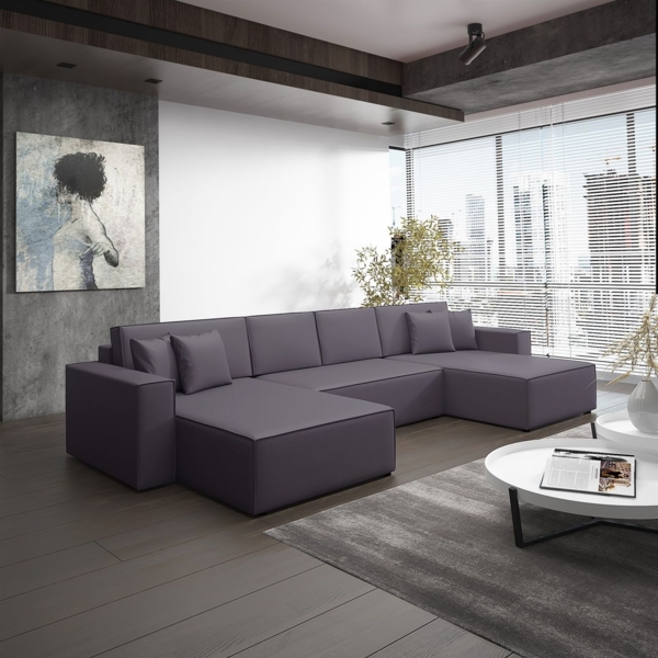 Wohnlandschaft Schlafsofa Sofa CONOR PREMIUM Kunstleder Grau