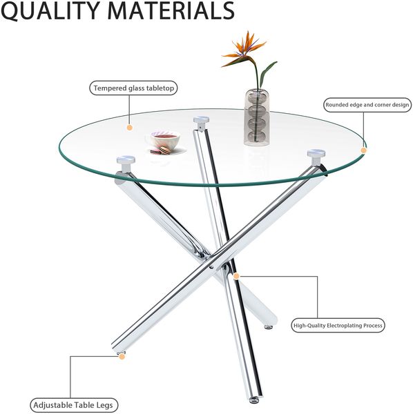 Runder Esstisch mit Platte aus gehärtetem Glas und Metallbeinen, Couchtisch, moderner minimalistischer Esstisch, 80 × 80 × 76 cm Bild 8
