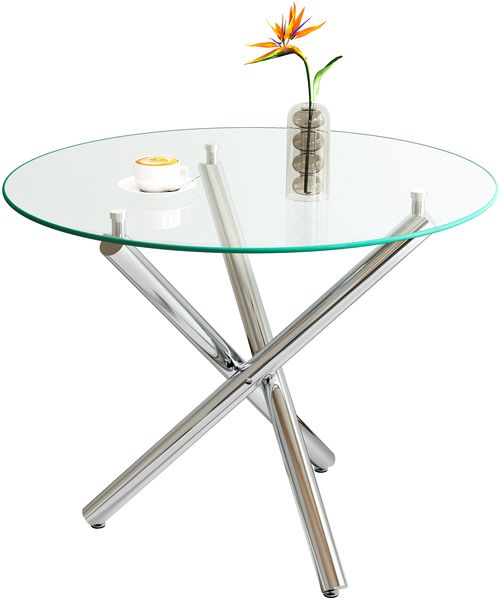 Runder Esstisch mit Platte aus gehärtetem Glas und Metallbeinen, Couchtisch, moderner minimalistischer Esstisch, 80 × 80 × 76 cm Bild 2