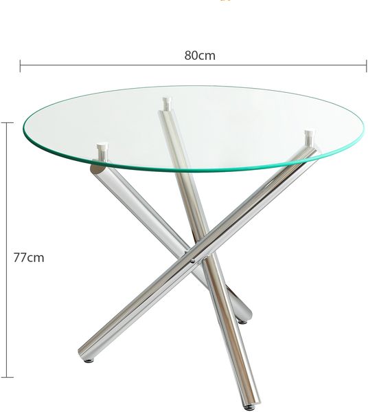 Runder Esstisch mit Platte aus gehärtetem Glas und Metallbeinen, Couchtisch, moderner minimalistischer Esstisch, 80 × 80 × 76 cm Bild 3