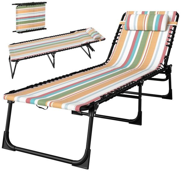 Outsunny Gartenliege mit 4-Fach verstellbare Rückenlehne, Sonnenliege klappbar, 1 St, wetterfeste Liegestuhl, bis 120 kg belastbar, für Garten Strand Pool, Mehrfarbig
