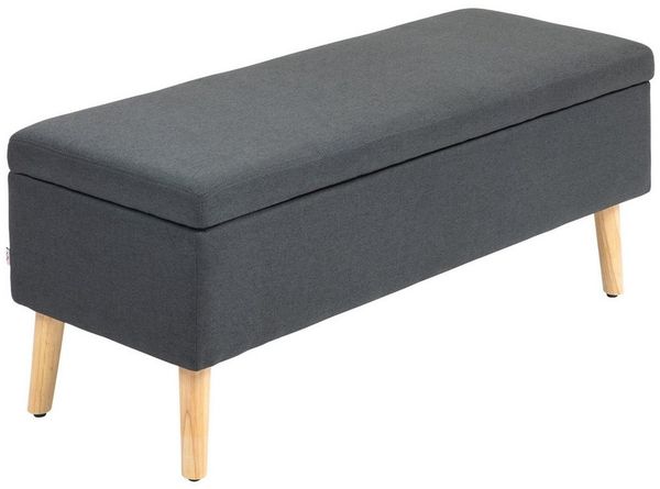 HOMCOM Sitzbank mit Stauraum, Leinenoptik für Flur Schlafzimmer Wohnzimmer (Truhenbank, 1-St, Polsterbank), Gummiholz Dunkelgrau 110 x 39 x 45 cm