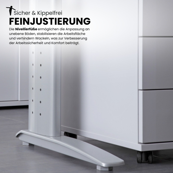 bümö höhenverstellbarer Schreibtisch U-Serie 160x80 Eiche, Gestell in weiß - PC Tisch für's Büro manuell höhenverstellbar, Computertisch verstellbar, US-16-E-W Bild 3