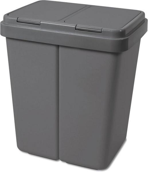 ALPFA Mülltrennsystem Duo Bin anthr. Mülleimer Müllsortierer Doppel Mülltonne Abfalleimer, 2 mal 25 Liter / mit Tippdeckel / inkl. 2 Ersatzfedern