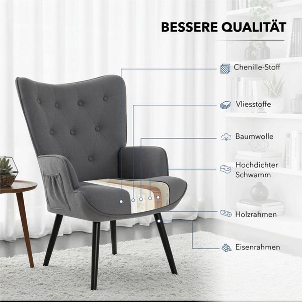 TLGREEN Relaxsessel Ohrensessel mit Hocker, (Chenillestoff,Belastbarkeit 168kg), Sessel-Garnitur mit Hocker für Wohnzimmer