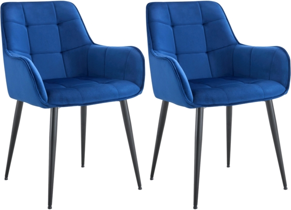 CLP 2er Set Esszimmerstuhl Ferndale, Sessel mit gepolstertem Samtbezug,dunkelblau