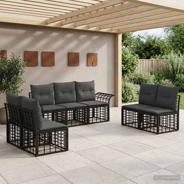 vidaXL Outdoor-Sofagarnitur 7 pcs Schwarz und Dunkelgrau Polyester 3437667