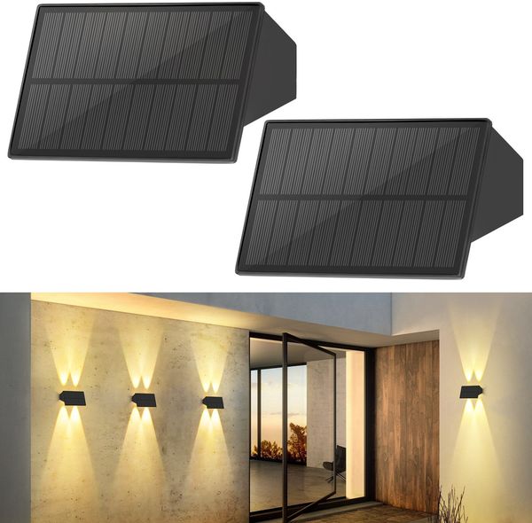 ZMH Solarlampen für Außen Wand - 2ER Solar Wandleuchte Aussen Außenwandleuchten Aussenleuchte Warmweiß Solarwandleuchten Wasserdichte Wandleuchte Up and Down Beleuchtung Solarleuchte für Zaun