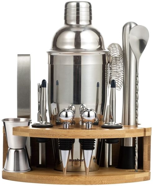 Klausberg Klausberg Barkeeper-Set für Getränke und Cocktails, 12 Elemente, silberner Shaker KB7655