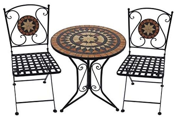 Bistro-Set SARAH 3-tlg. Schwarz Stahl | Balkonset Gartenmöbel-Set Bistrotisch mit 2 Stühlen Outdoor Sitzgruppe