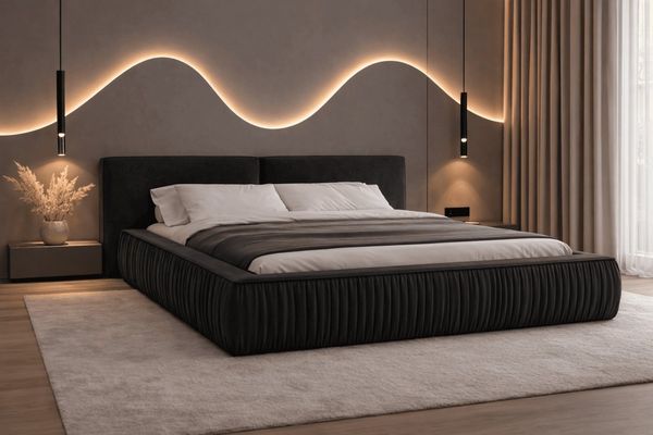 MOEBLO Polsterbett Bett 08 aus Samt (Modernes Doppelbett mit eleganter Kopfteilpolsterung, stabilem Rahmenbettgestell und großzügigem Stauraum – 180x200 cm Komfortables Stauraumbett für stilvolle Schlafzimmer - 180x200 cm, - Eleganz und Funktionalität ...
