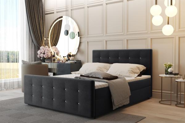 Boxspringbett Schlafzimmerbett CARLOS 200x220 cm Stoff Soro Schwarz inkl. Bettkasten