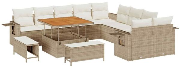 vidaXL Gartensofa-set mit Kissen mit Speicher 13 pcs Beige Poly-Rattan 3363746 Bild 2