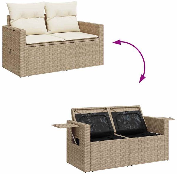 vidaXL Gartensofa-set mit Kissen mit Speicher 13 pcs Beige Poly-Rattan 3363746 Bild 11