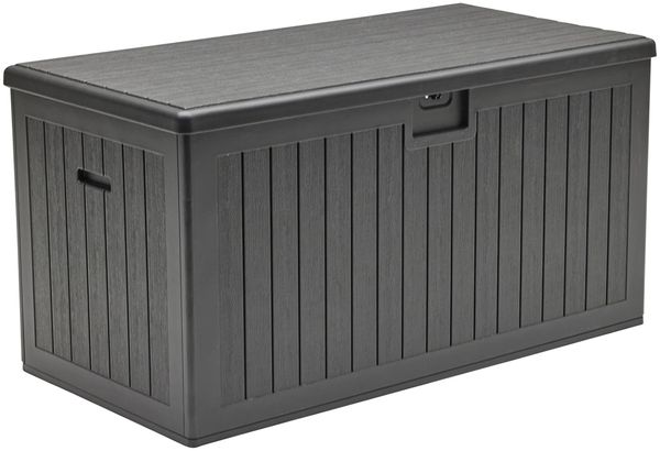 Aufbewahrungsbox Lilo Kissenbox Gartentruhe 160x80 cm Holzmaserung Schwarz