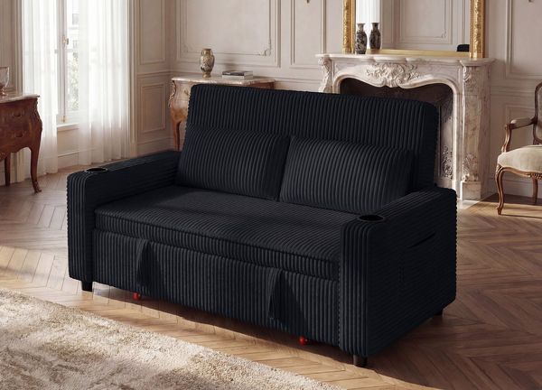 HOMALL Sofa Schlafsofa, kompaktes Klappsofa, verstellbare Rückenlehne, Doppelschlafsofa Ein ausziehbares Schlafsofa mit zwei Getränkehaltern.