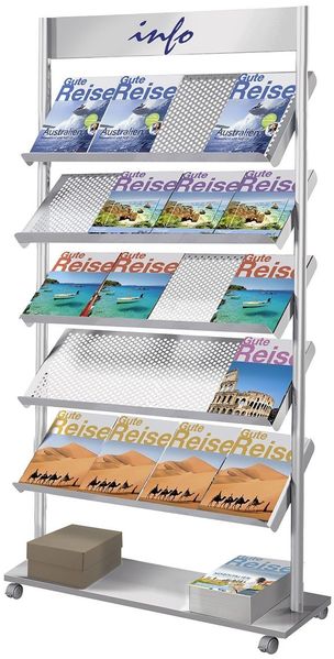 Prospektständer Rico 20 x A4, mit 5 Prospektablagen aus Lochstahl