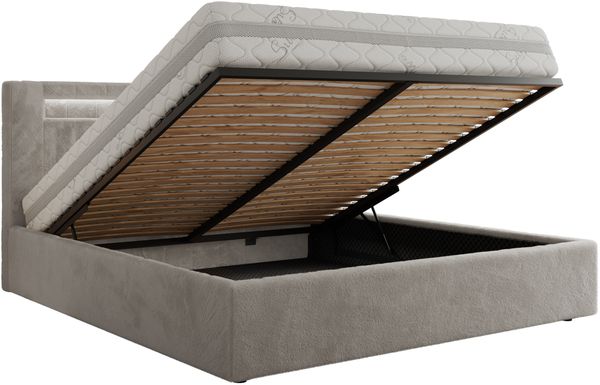 Polsterbett GOLD 5 CLASSIC 140 x 200 cm mit LED-Beleuchtung & Bettkasten, Doppelbett inkl. Lattenrost, Metall-Lift-System & Stauraum - Hellgrau Plüsch Bild 6