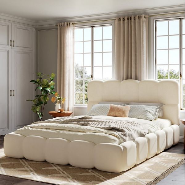 Flieks Polsterbett, Doppelbett 180x200cm mit Lattenrost und gepolstertes Kopfteil, Samt
