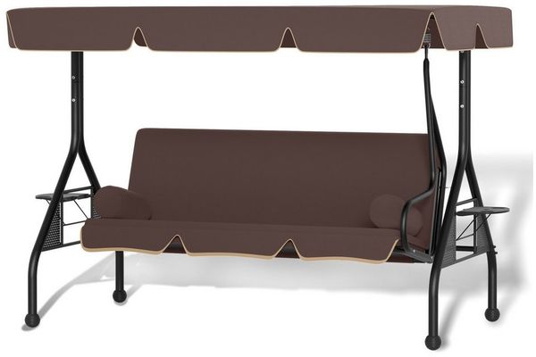 FIVMEN Hollywoodschaukel 3-Sitzer Schaukelbank mit Verstellbarem Sonnendach Sitzkissen, Gartenschaukel für Terrasse Balkon Gartenliege bis 350 kg