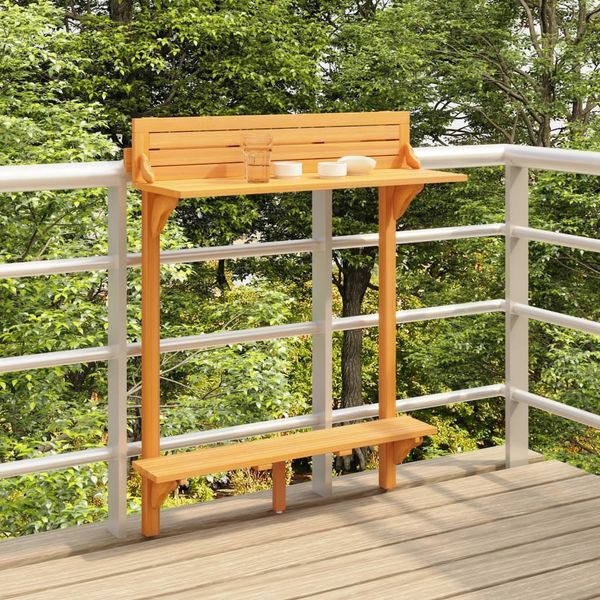 Balkon-Stehtisch, Bartisch 90 x 37 x 122,5 cm Massivholz Akazie