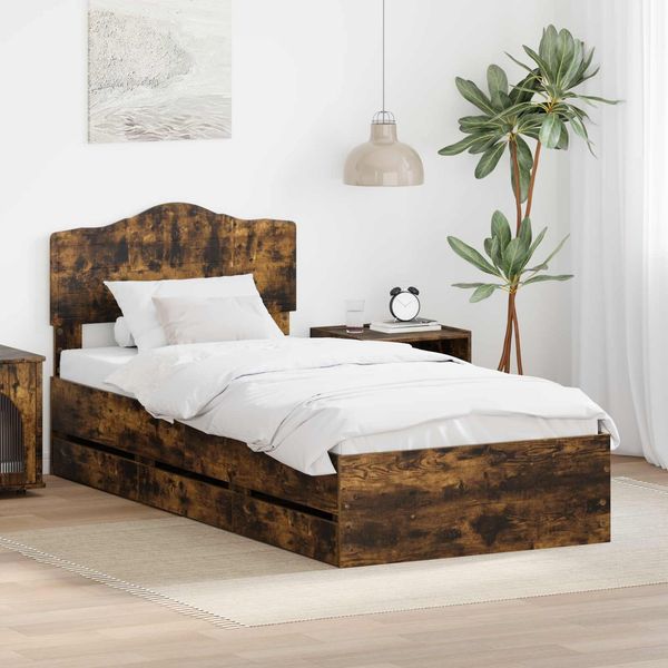 vidaXL Bettrahmen Geräucherte Eiche 75 x 190 cm Ingenieurs Holz 3413058