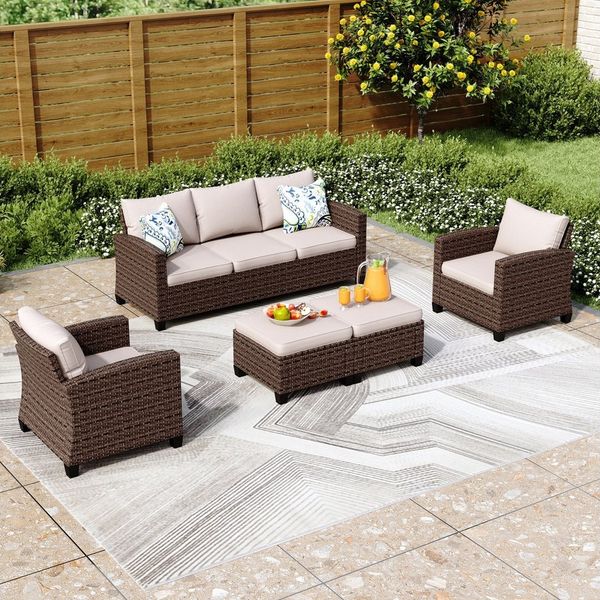 PHI VILLA Gartenlounge-Set, (Gartenmöbel Set Balkonmöbel, Rattan Lounge Möbel Outdoor Gartenlounge Set)