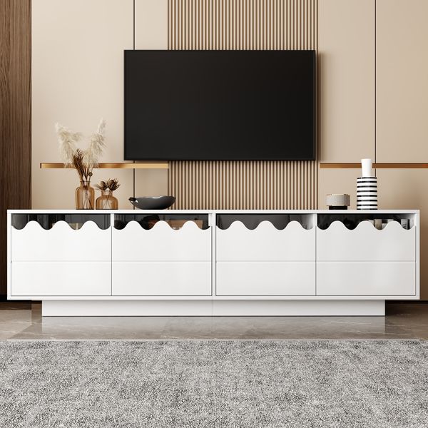 TV-Schrank 170x45x40 cm weiß modern Wellen-Design 4 Türen Glasregale