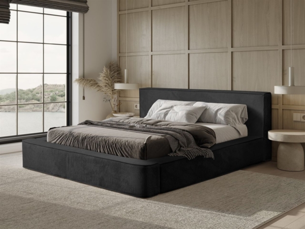 Polsterbett Doppelbett MODESTO 140x200cm in Stoff Lincoln Schwarz