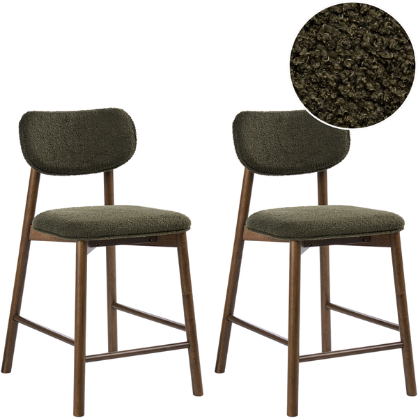 Set mit 2 Barstühlen MILLS Bouclé Grün Dunkelbraun