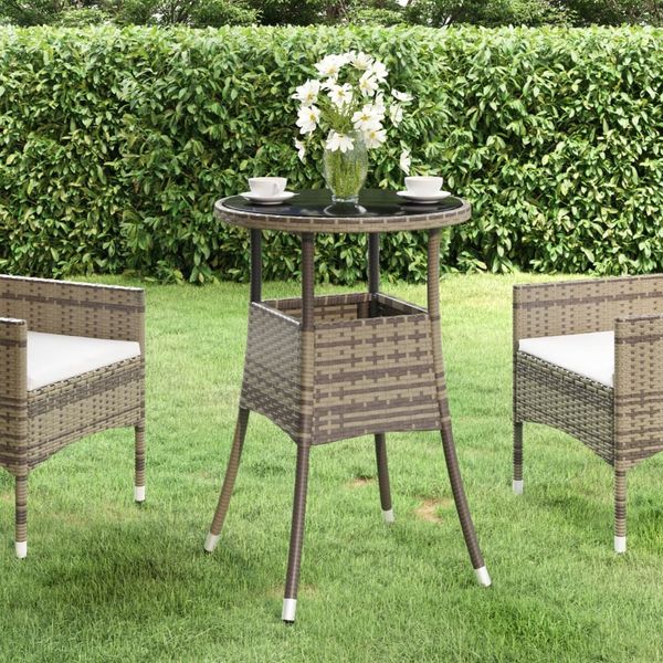 vidaXL Gartentisch Ø60x75 cm Hartglas und Poly Rattan Grau 310600