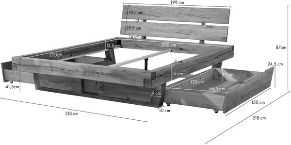 Bett mit Schubladen Eiche 200x200x87 natur geölt BREGENZ #112 Bild 8