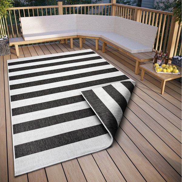 OTTO home Teppich Alan Wendeteppich, rechteckig, Höhe: 5 mm, beidseitig nutzbar, Streifen, Scandi, wetterfest, für In- und Outdoor