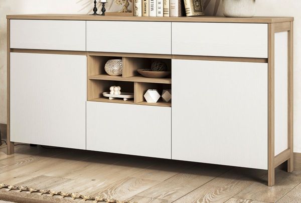 Sideboard Finnes in weiß und Eiche 164 cm