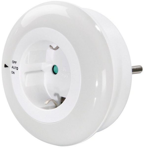 Hama LED Nachtlicht LED Nachtlicht mit Steckdose, Lichtsensor, Berührungsschutz, Ein-/Ausschalter, LED fest integriert, Tageslichtweiß