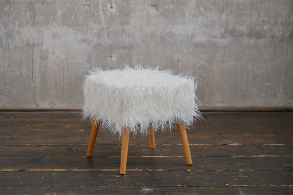 KAWOLA Hocker Fell FYNN Flokati Fellhocker weiß 45 x 42 x 42 cm