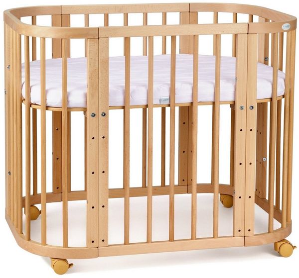 Waldin Babybett Babybett, Beistellbett aus Holz, 5in1 mit Matratze, Belüftet