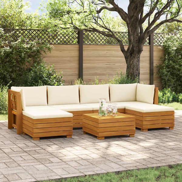 vidaXL Outdoor-Sofagarnitur mit Kissen 7 Stück Braun Massivholz Akazie 3403091