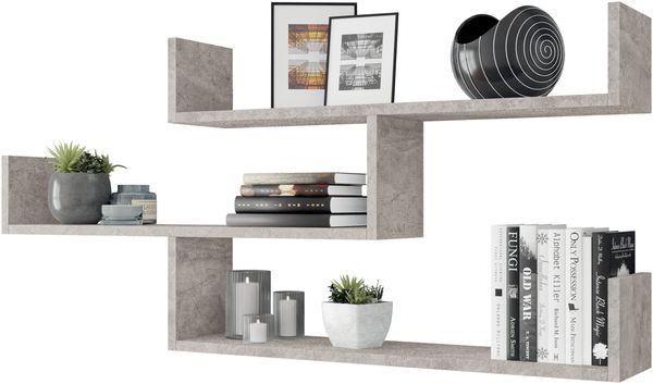 Mirjan24 'Trio' Wandregal, Laminatplatte beton smart, 55 x 18 x 119 cm