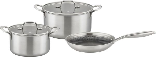 GSW Topf-Set Inoxxa Black, Edelstahl, Glas (Set, 5-tlg), Kochtopf-Set aus Dreischicht-Material mit Antihaft-Versiegelung