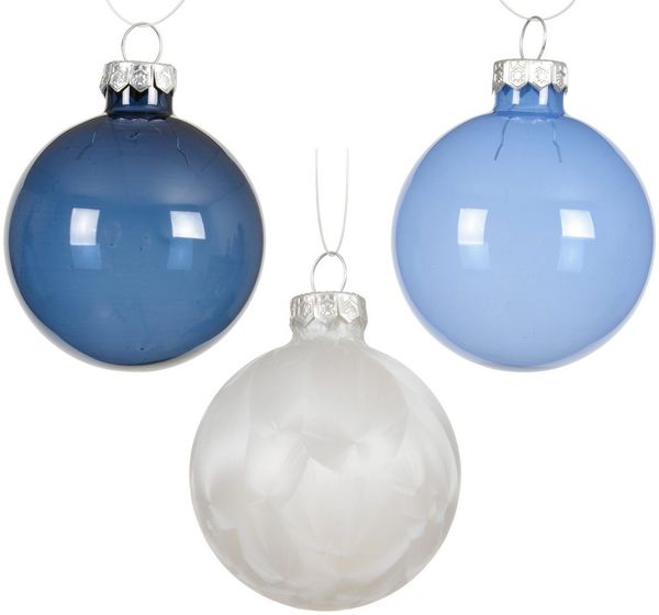 Kaemingk Weihnachtsbaumkugel, Weihnachtskugeln Glas 6cm 15 Stück - Blau / Weiß Mix transparent