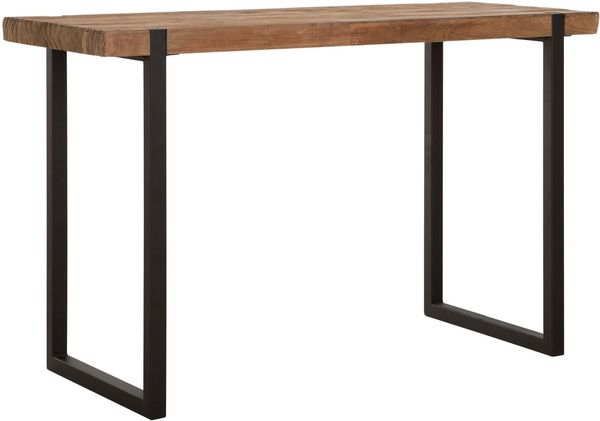 Schreibtisch Beam aus recyceltem Teakholz, modern, Natur, Metallgestell in Schwarz, 120 cm