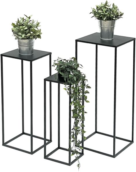 DanDiBo Blumenhocker eckig, Metall, Schwarz, 3 Stück, 70 x 28 x 28 cm